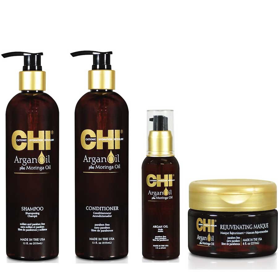 Серія CHI Argan Oil містить такі препарати для повноцінного догляду за сухим і ламким волоссям:
