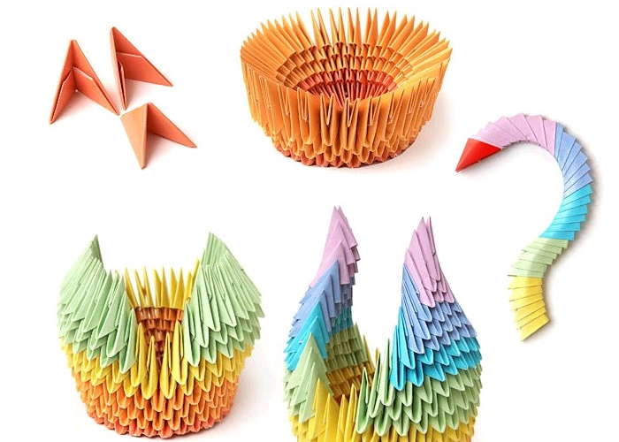 Belo cisne na técnica de origami